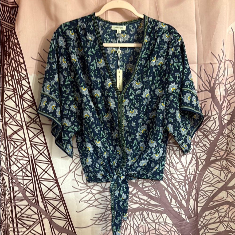 Floral Green Wrap Top